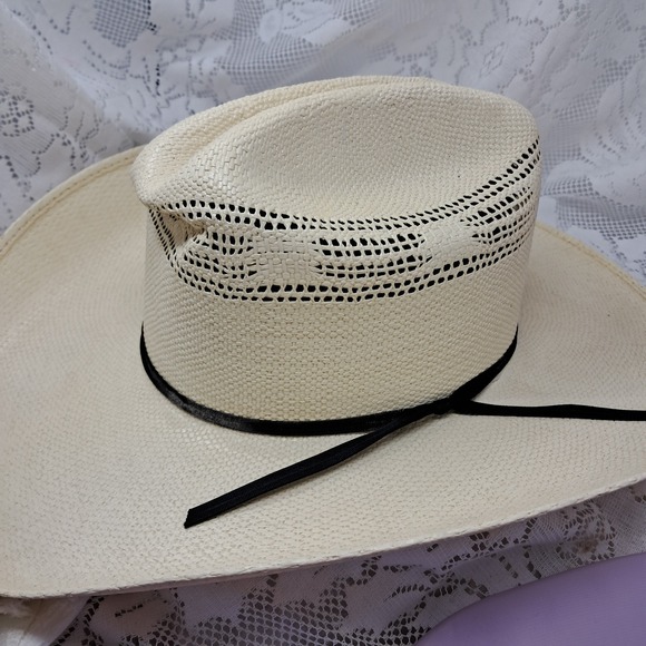 Tucson‎ Hats Cowboy Hat Western Straw Rancher Black Band Size 6 3/4 - Picture 1 of 5